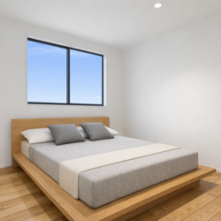 主寝室（6.1帖）＋ WIC（2帖）:  北側に位置し、静寂と安眠を確保。寝室