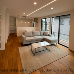 18.8帖のLDK、ゆとりがあってとても素敵ですね！ 一般的な4人家族でもかなり開放的に過ごせる広さですし、家具のレイアウト次第で「くつろぎの場」と「食事の場」を贅沢に分けることができます。居間